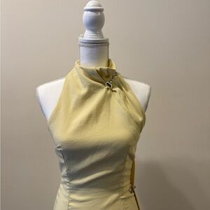House of CB Yellow Embellished Pleated Sheath Dress